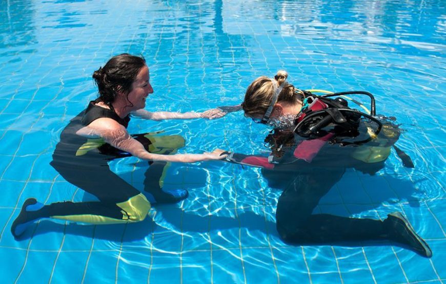 Scuba divers underwater in clear Red Sea water Scuba divers exploring the Red Sea — Discover the subject