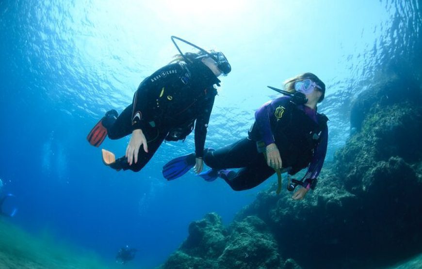 Scuba divers underwater in clear Red Sea water Scuba divers exploring the Red Sea — Questions travellers ask