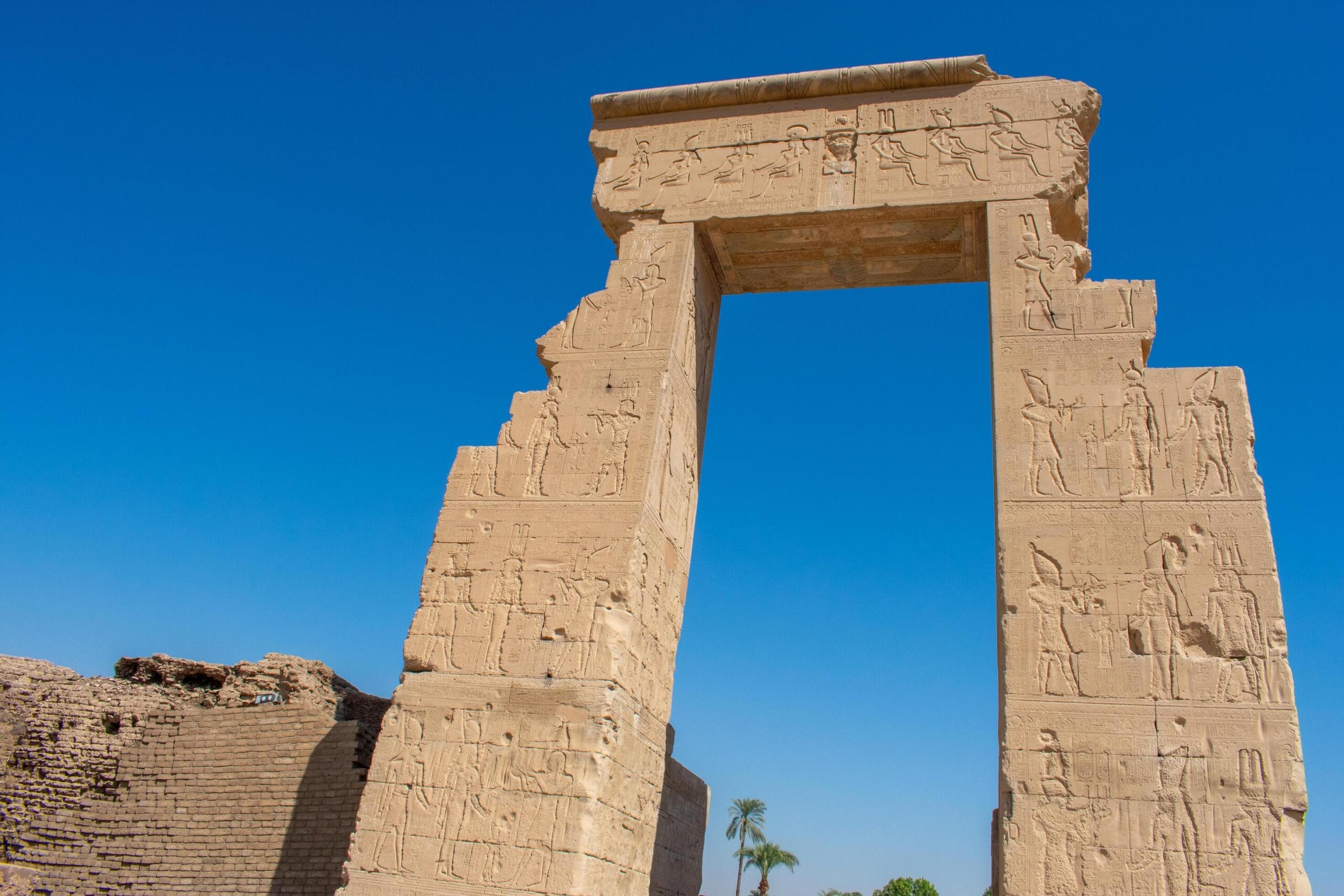 Ancient Egyptian temple architecture, carvings or monumental statues in the Luxor region Ancient Egyptian temple monuments in Luxor