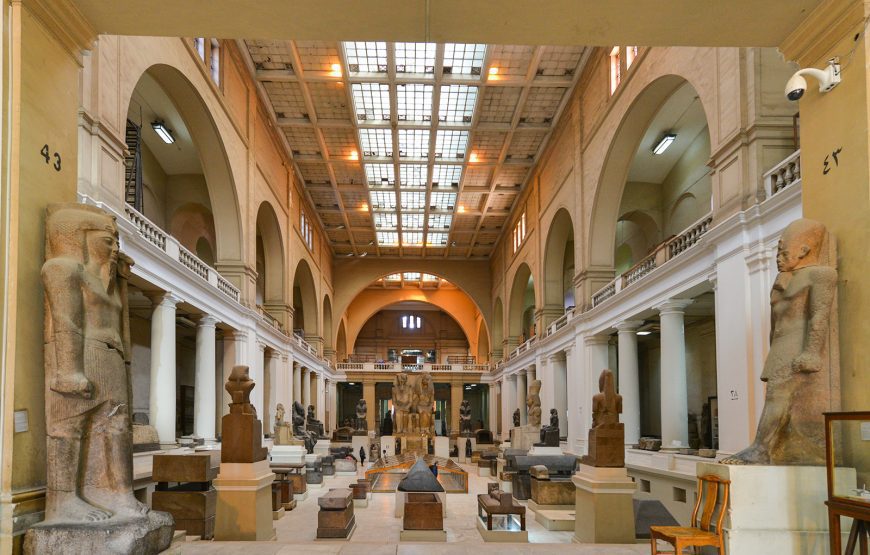 Egyptian antiquities displayed inside a museum
