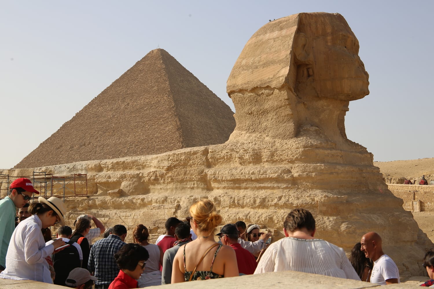 Giza pyramids and Sphinx in the Egyptian desert Giza pyramids and Sphinx in the Egyptian desert