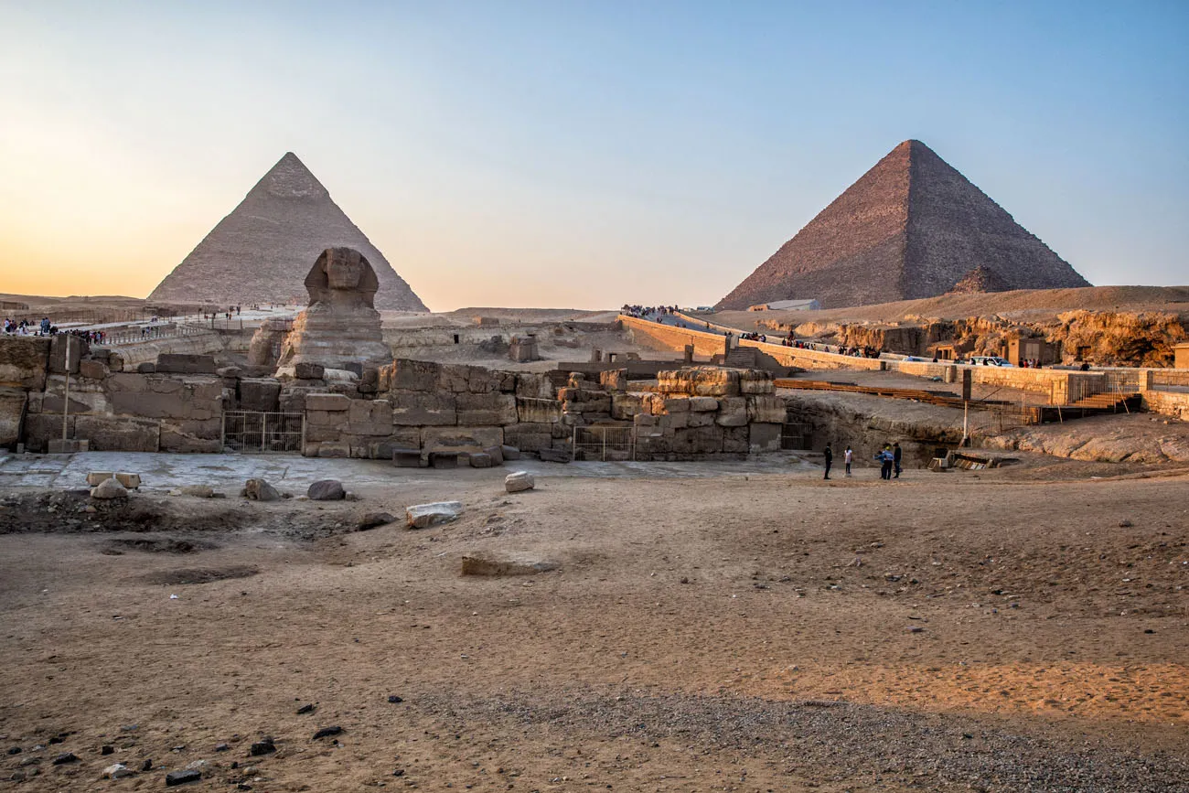 Giza pyramids and Sphinx in the Egyptian desert Giza pyramids and Sphinx in the Egyptian desert