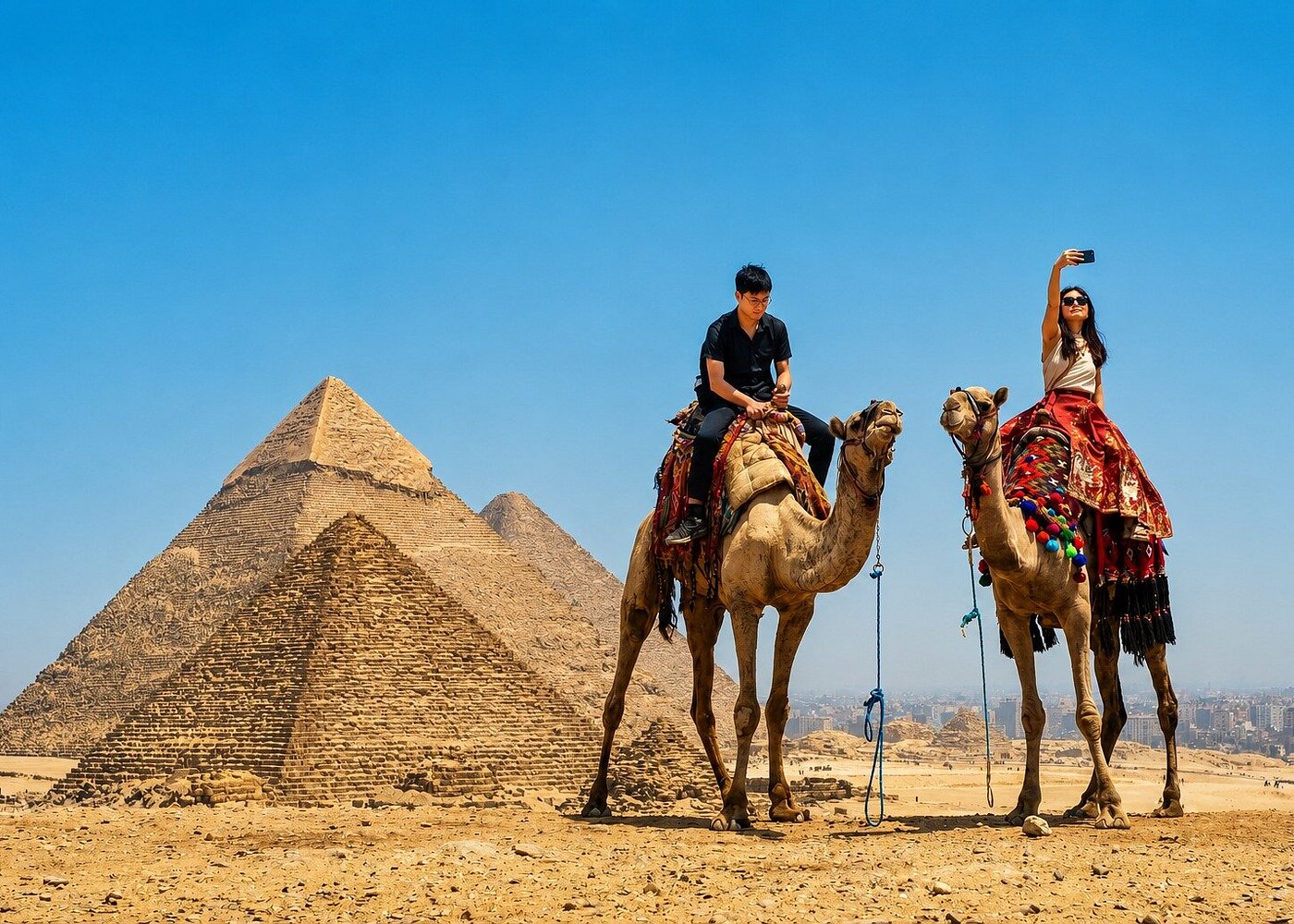 Giza pyramids and the Great Sphinx in the desert