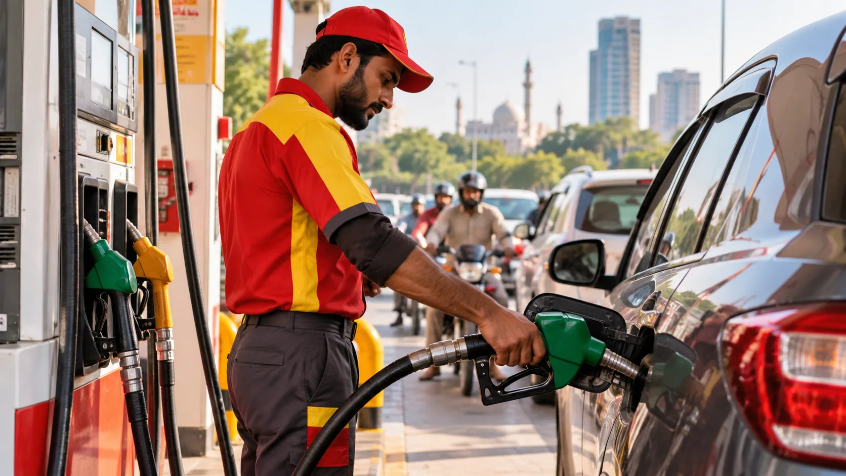 Busy City Gas Station Refueling