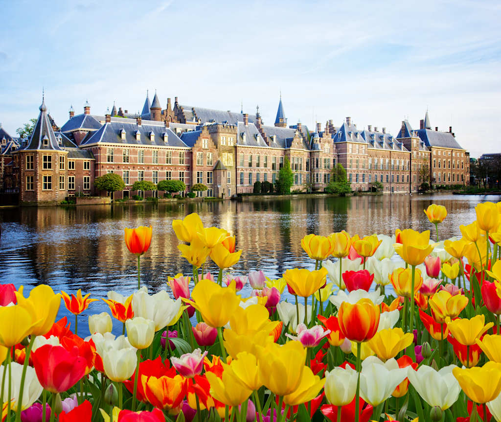 HSB, Holland in Springtime Bike + Boat Aboard The Magnifique III, Waterways 2021 Binnenhof Dutch Parliament , The Hague Den Haag at spring, Netherlands