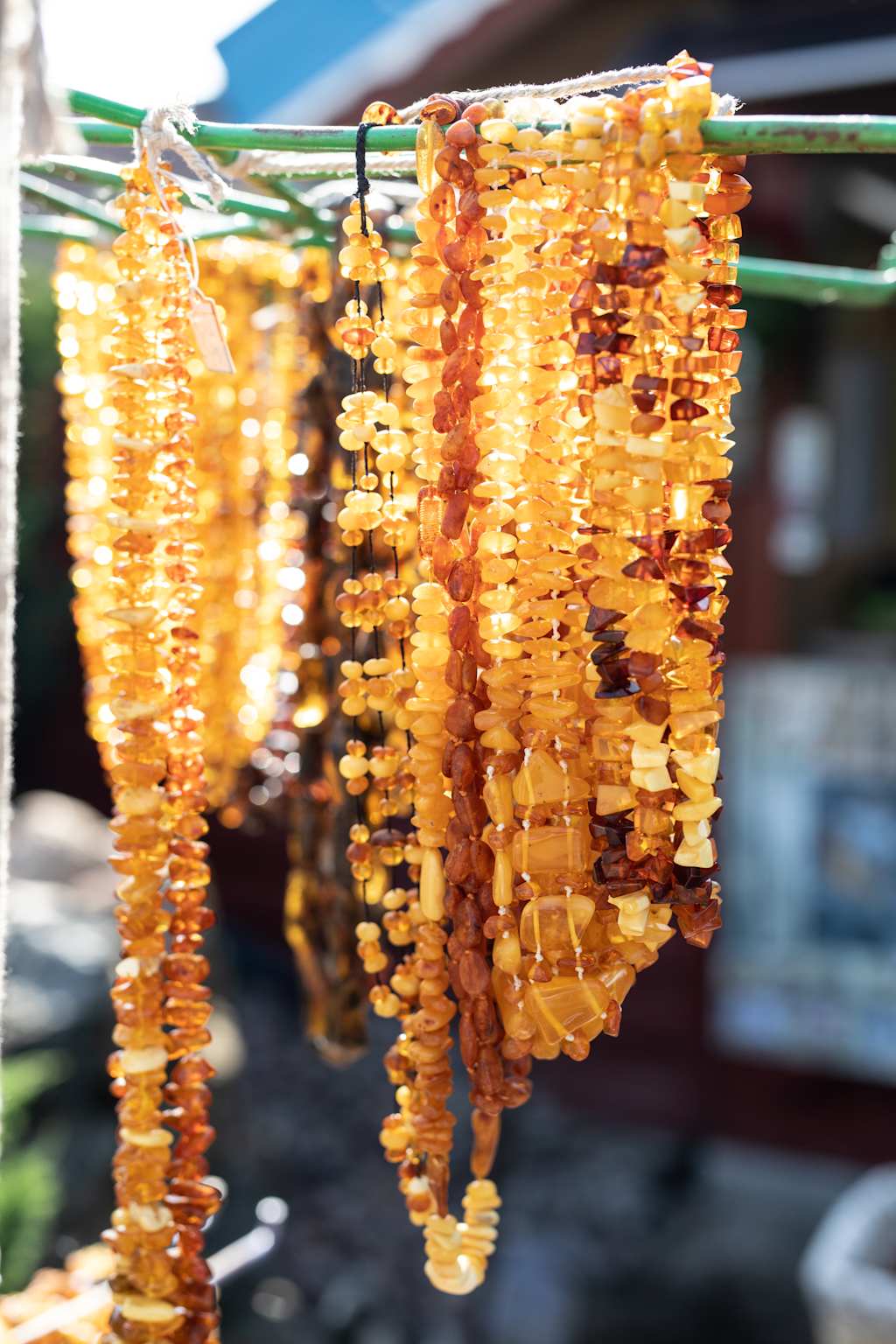 amber jewelry details, crafted by artist, Algirdas Marcius in Nida in the Curonian Spit, Lithuania