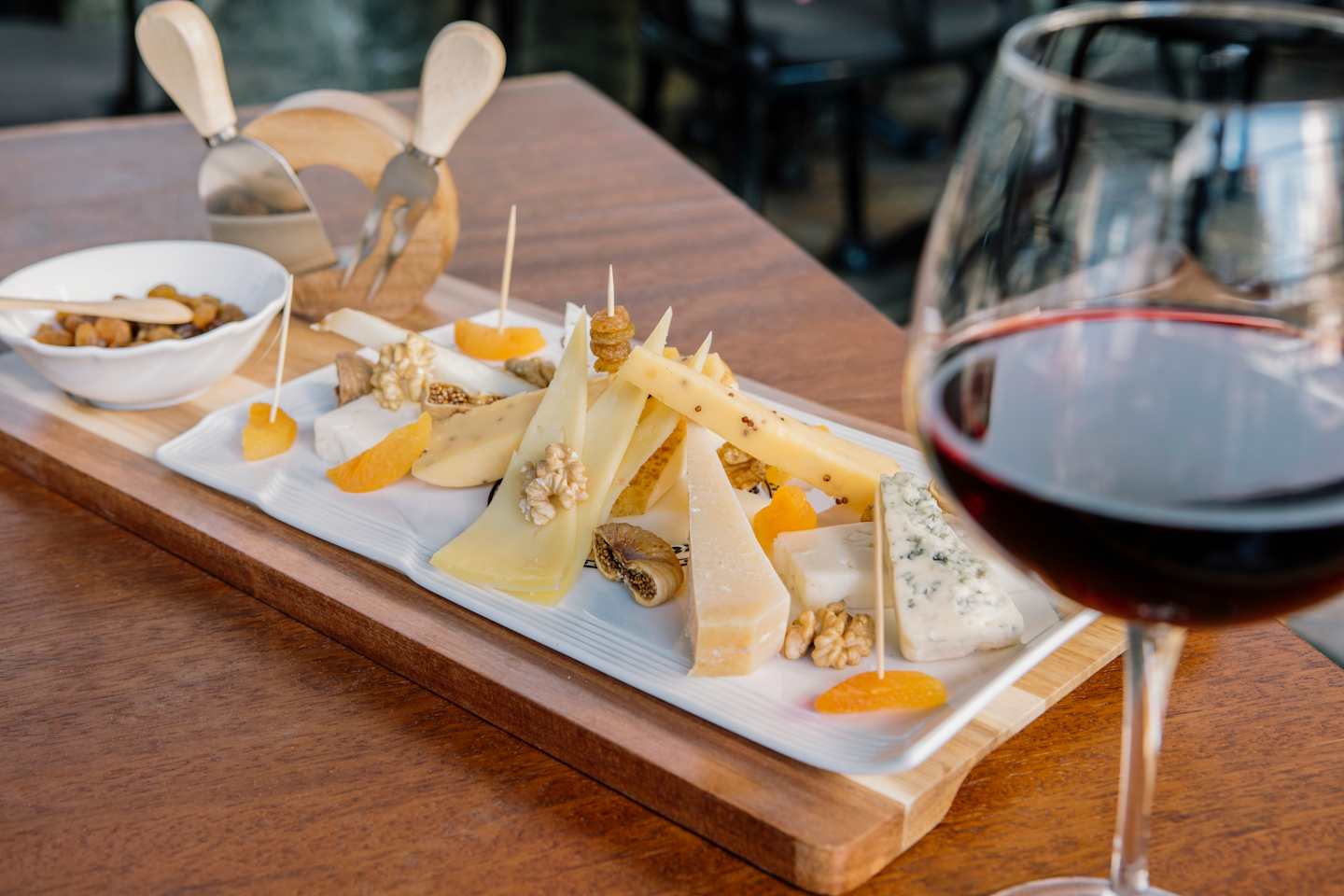 Cheese platter with wine