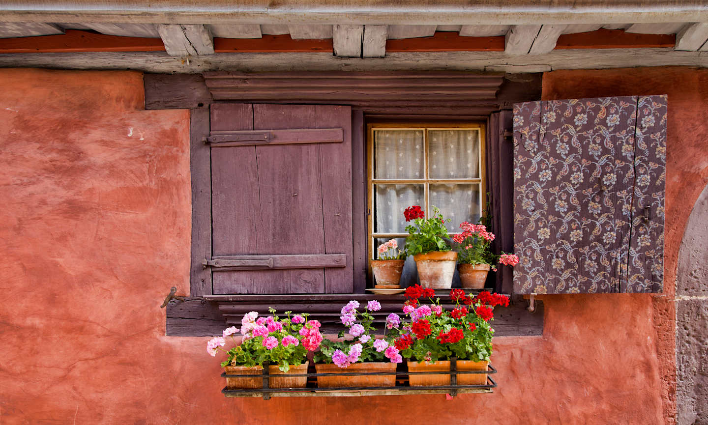 Pottery in a window in Alsace