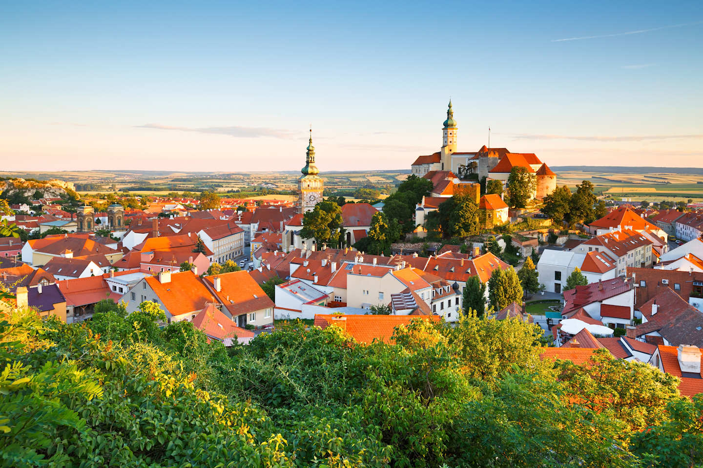 Mikulov, Czech Republic - June 22, 2016: Historic old town of Mikulov in Moravia, Czech Republic. This view shows the castle of Mikulov.