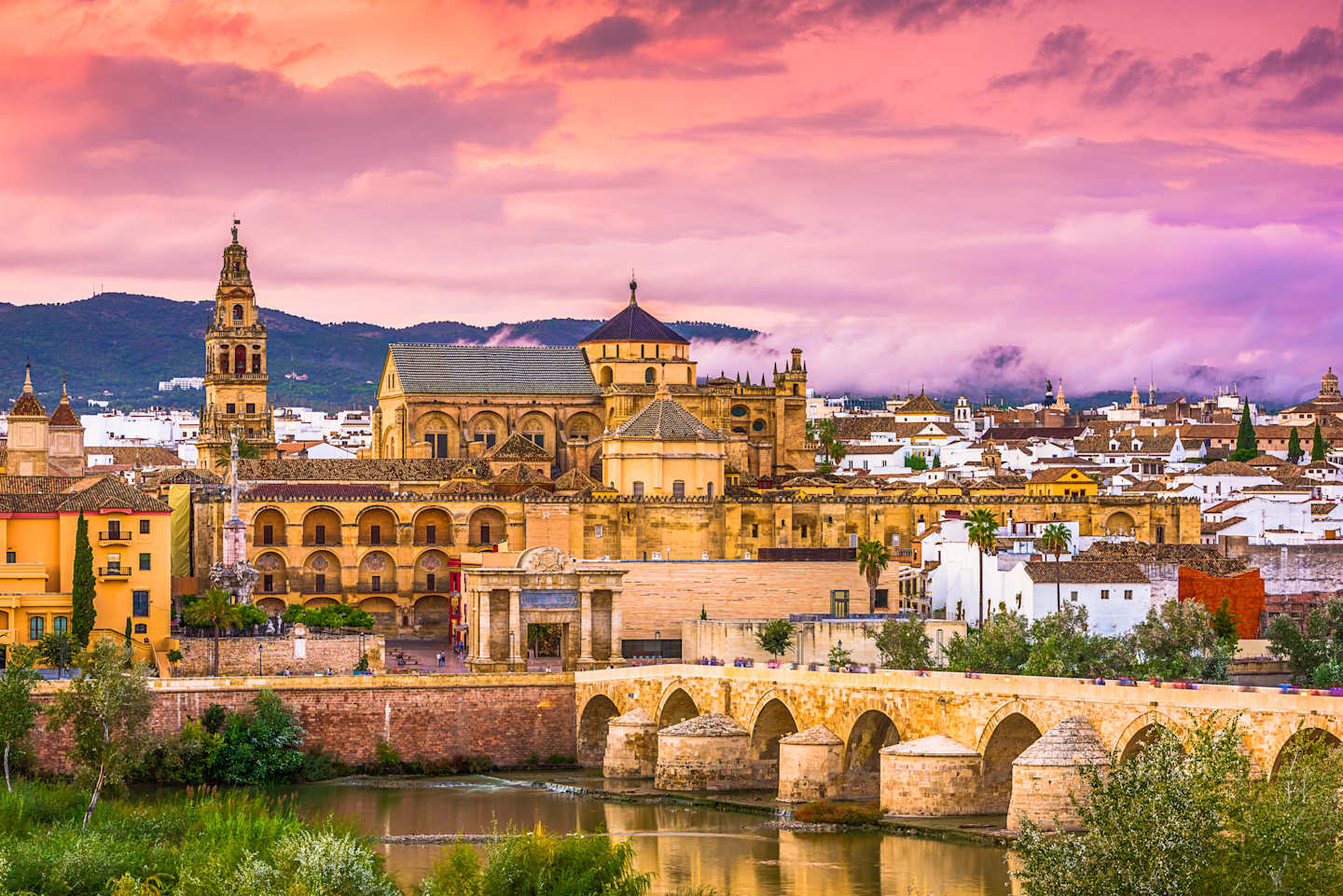 Cordoba, Spain at the Mosque-Cathedral and Roman Bridge.