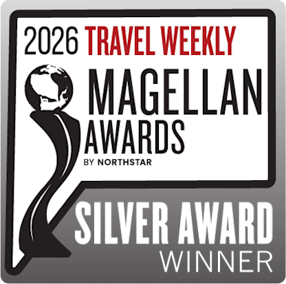 VB Vacations won the silver award for Tour Operator in the 2026 Travel Weekly Magellan Awards by Northstar features a globe trophy on a white and grey background.