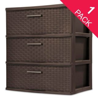 Cajonera tejida de plástico de 3 cajones espresso grande ancho - Imagen 1