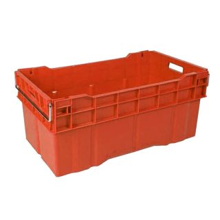 Caja de plástico industrial cerrada con asa de metal, 70 kilogramos