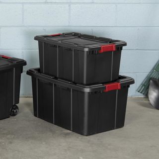 Caja Tote industrial  con tapa y broches de 57  litros sterilite