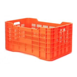 Caja de tipo agrícola calada de plástico con capacidad de 70 kilogramos y apilable 