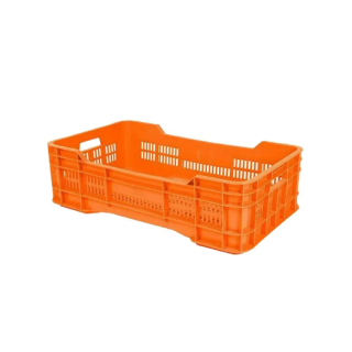 Caja de tipo agrícola de plástico con capacidad de 25 kilogramos y apilable 