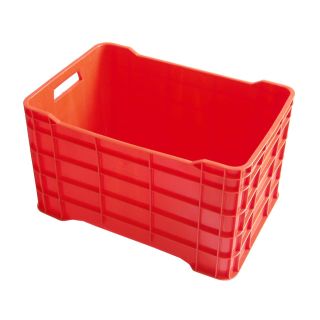 Caja de tipo agrícola cerrada de plástico con capacidad de 45 kilogramos y apilable  56x37cm 