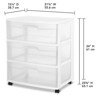 Cajoneras organizadoras de plástico Sterilite de 3 cajones con ruedas 