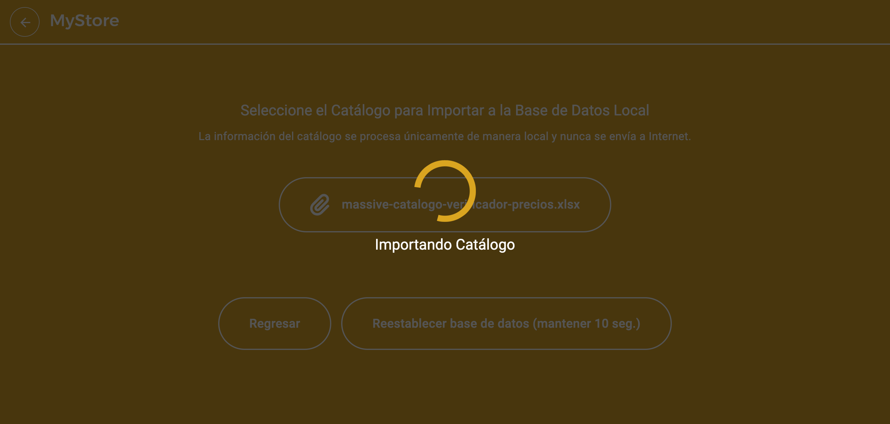 Importar Catálogo en progreso