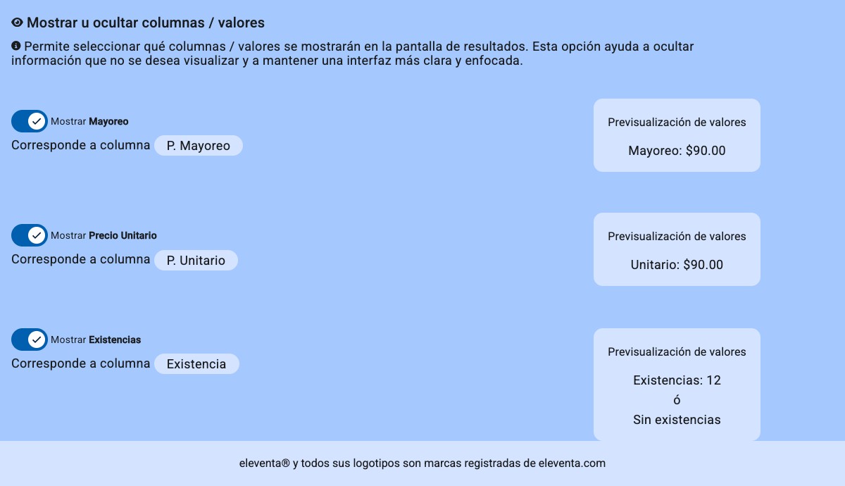 Configuración de columnas del catálogo en eleventa®