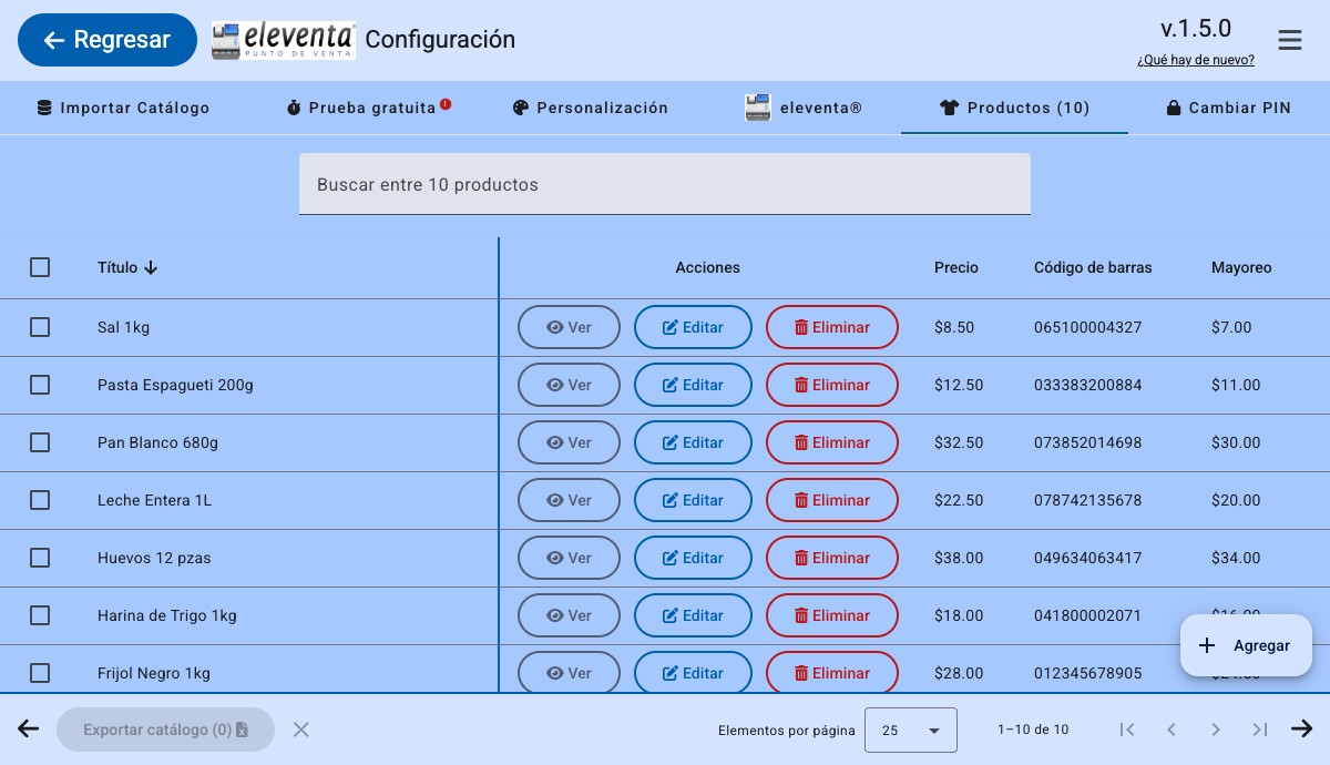 Vista de productos importados de eleventa®