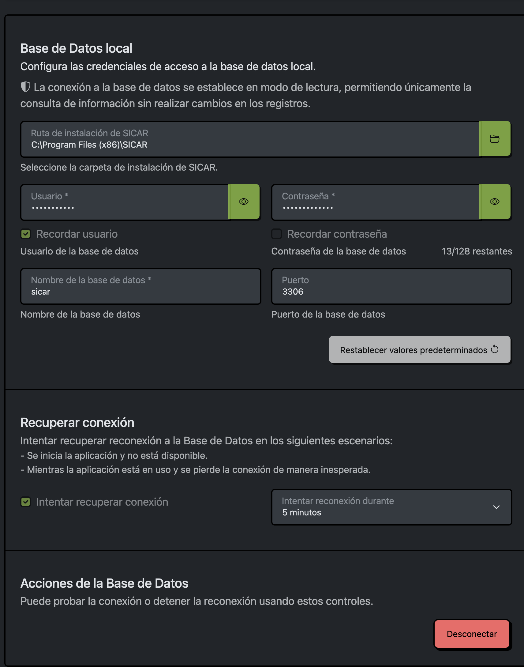 Configuración del puente de conexión para SICAR®