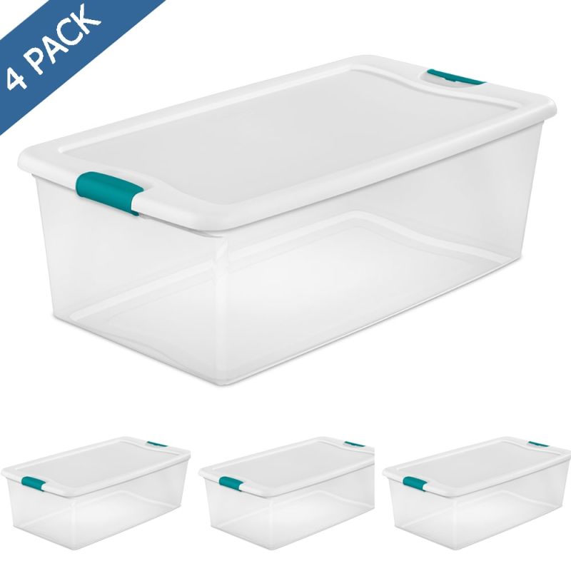 Caja de plástico transparente con tapa plana 100 litros