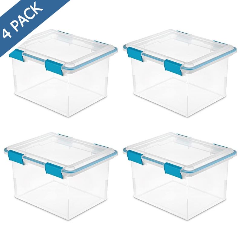 templar vacío Rico Caja Sterilite de plástico transparente con tapa de empaque 30 litros