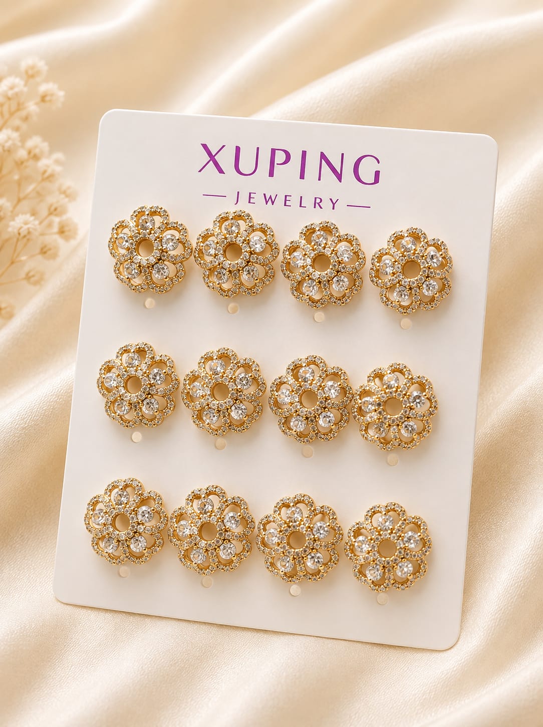Ornate Crystal Flower Stud