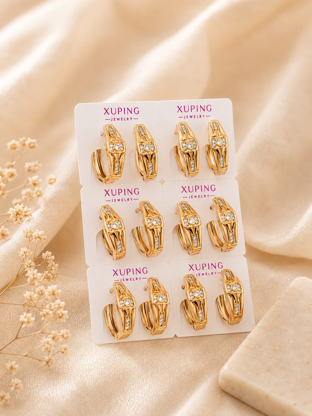 Deco Cutout Crystal Hoop Earrings