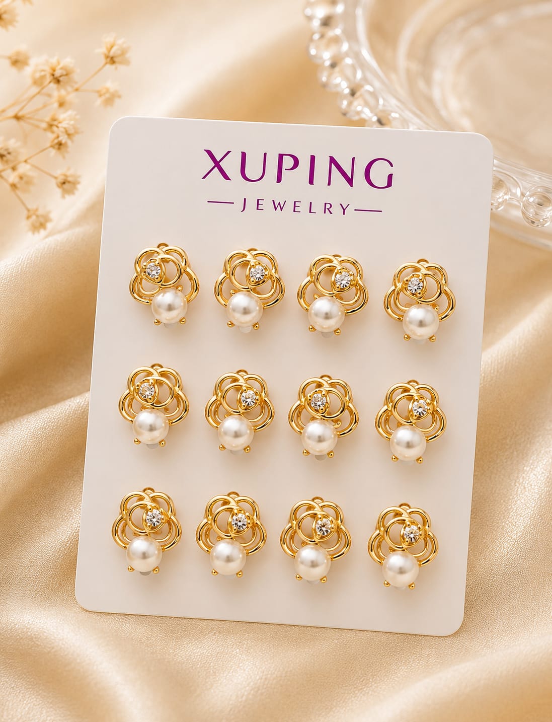 Rose Pearl Drop Stud Earrings