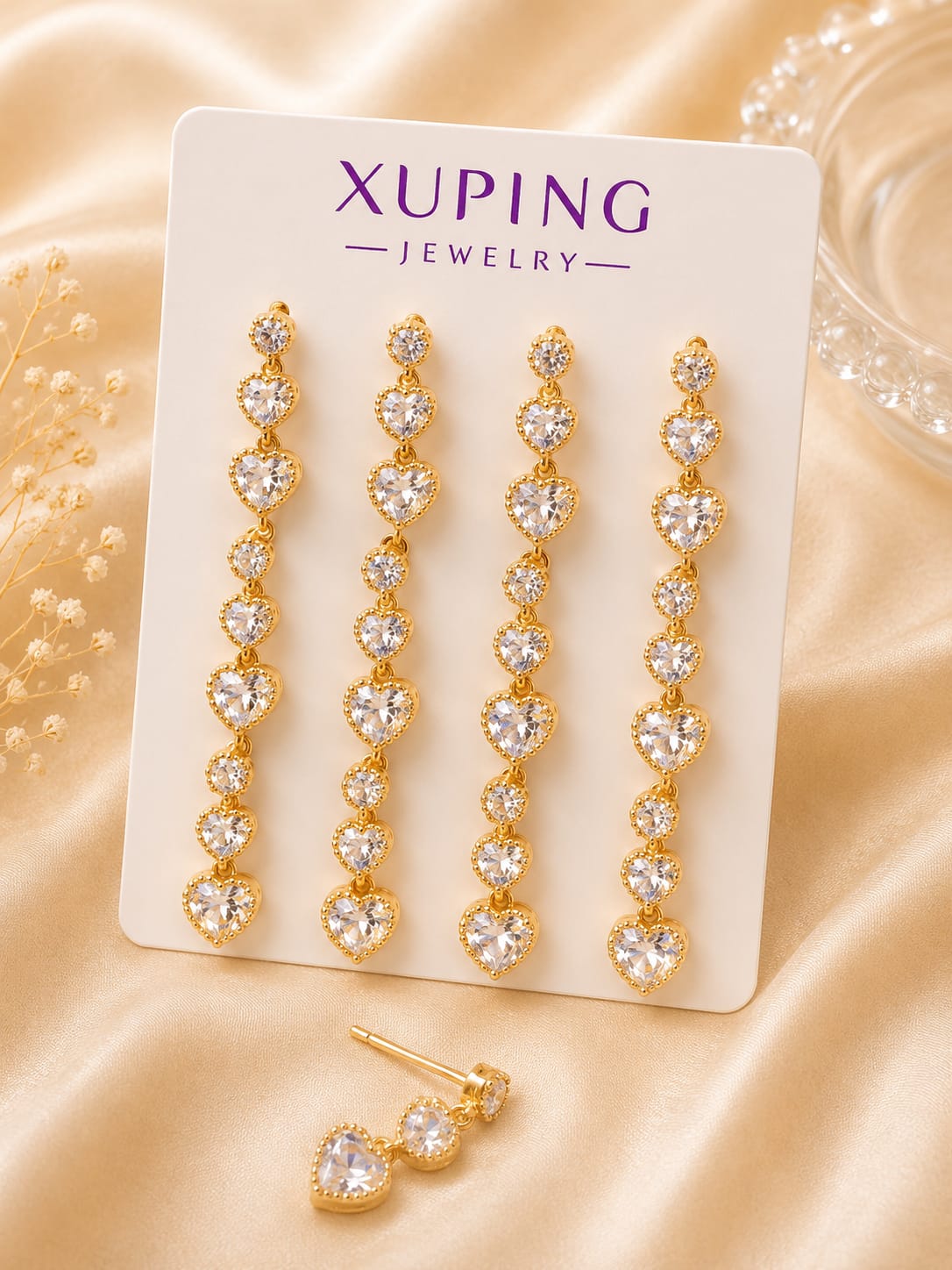 Cascading Crystal Heart Drop