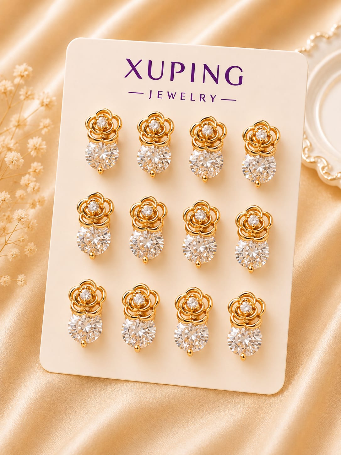 Rose Crystal Solitaire Stud