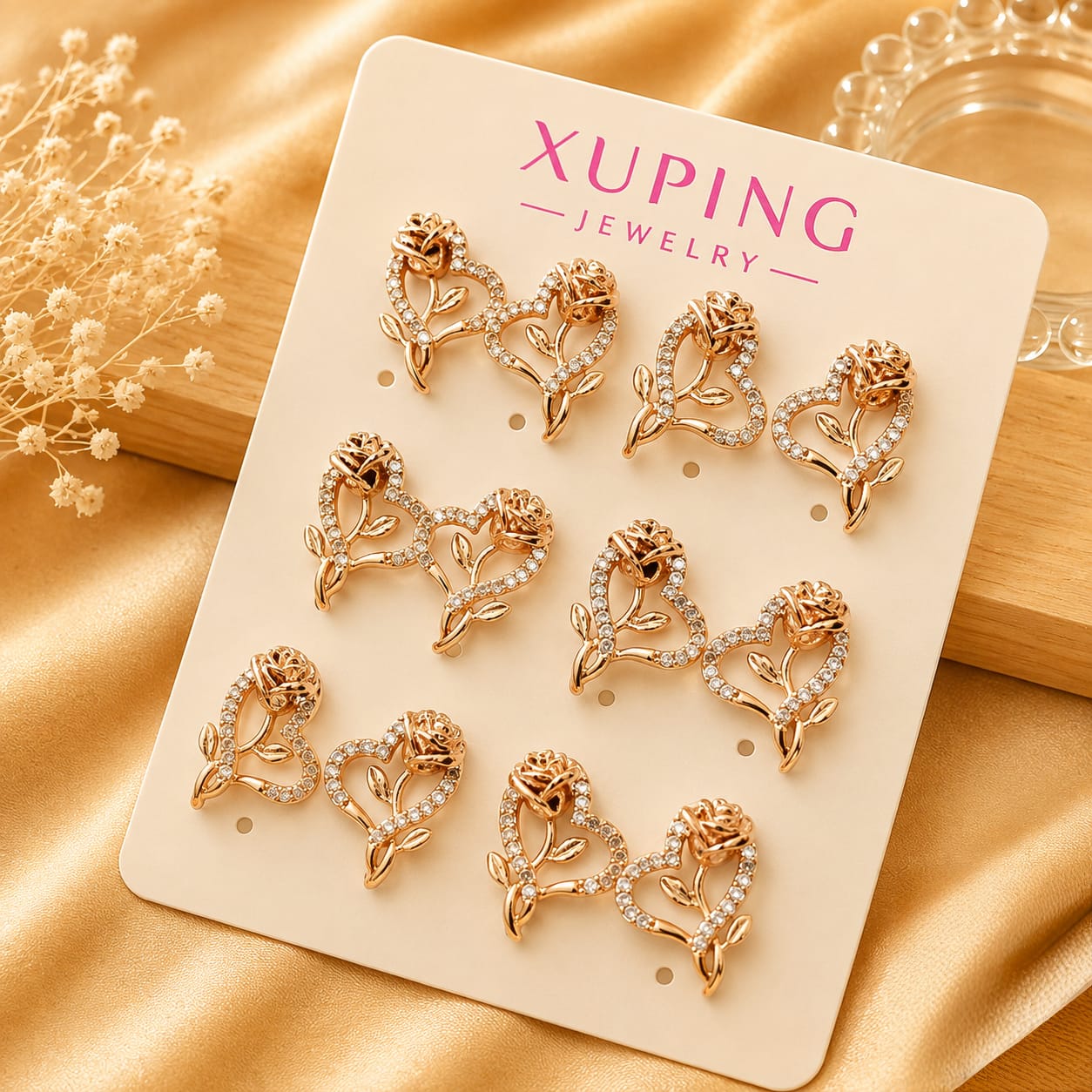Rose Vine Heart Stud Earrings