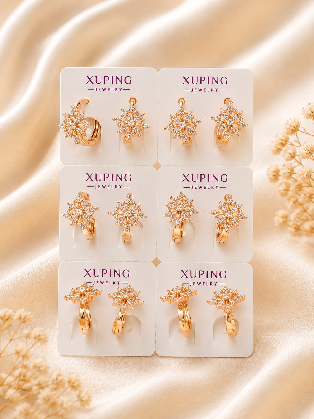 Snowflake Crystal Charm Hoop Earrings