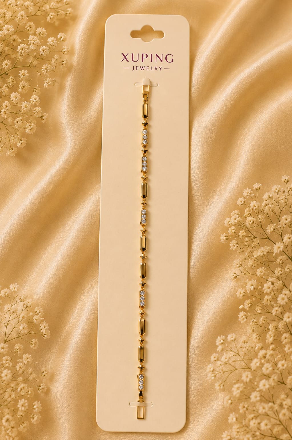 Crystal Bar Link Bracelet with Star Accents