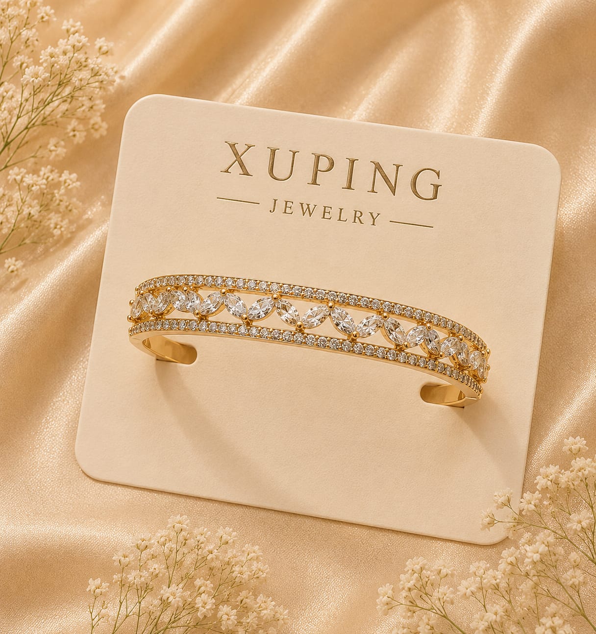 Wide Crystal Marquise Band Cuff Kada