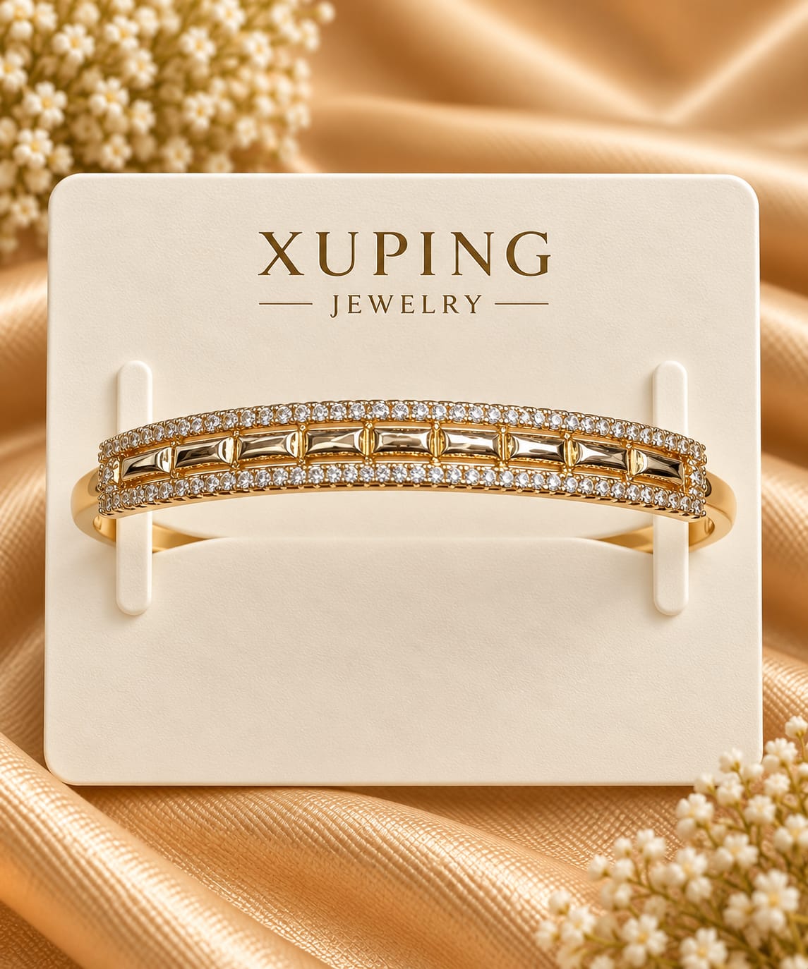 Baguette and Pavé Trim Cuff Kada
