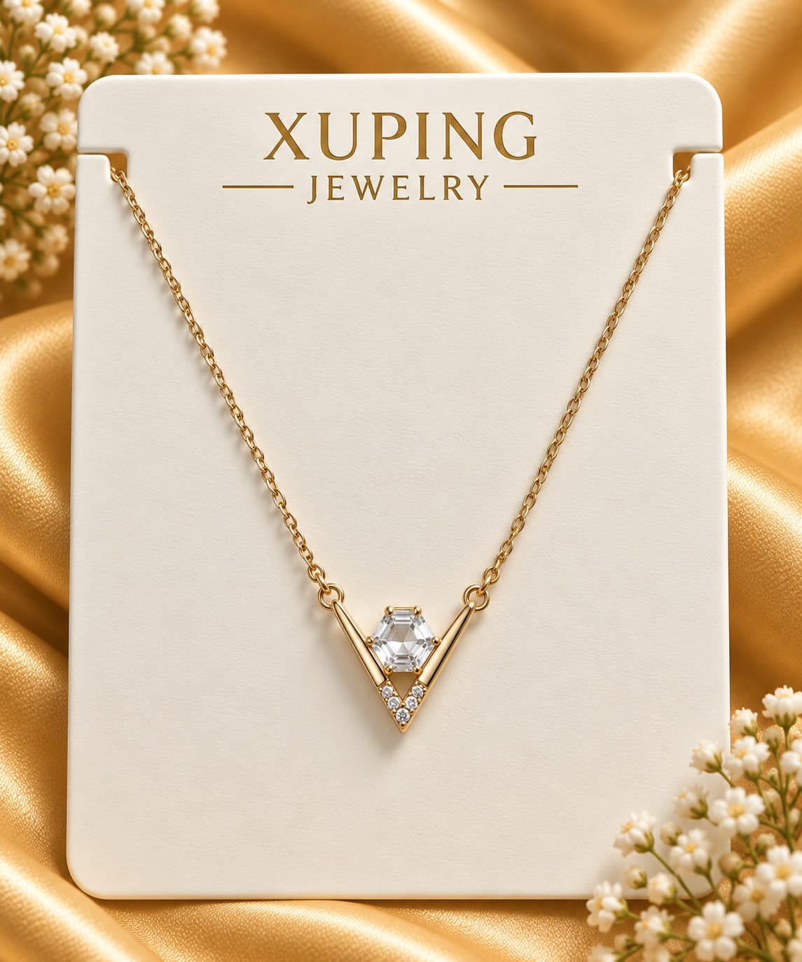 Geometric Hexagon V-Frame Pendant Chain
