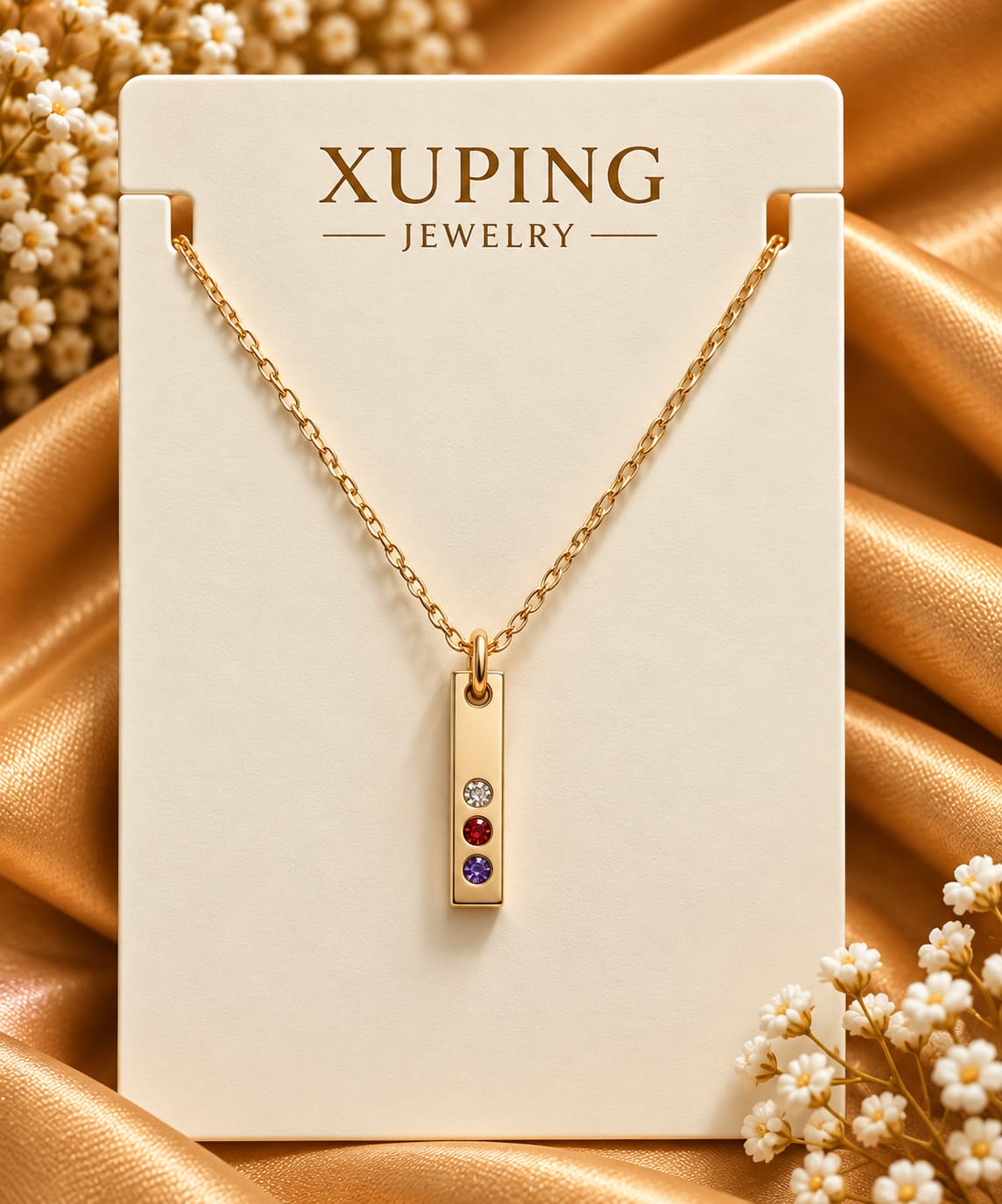 Multicolor Stone Bar Pendant Necklace