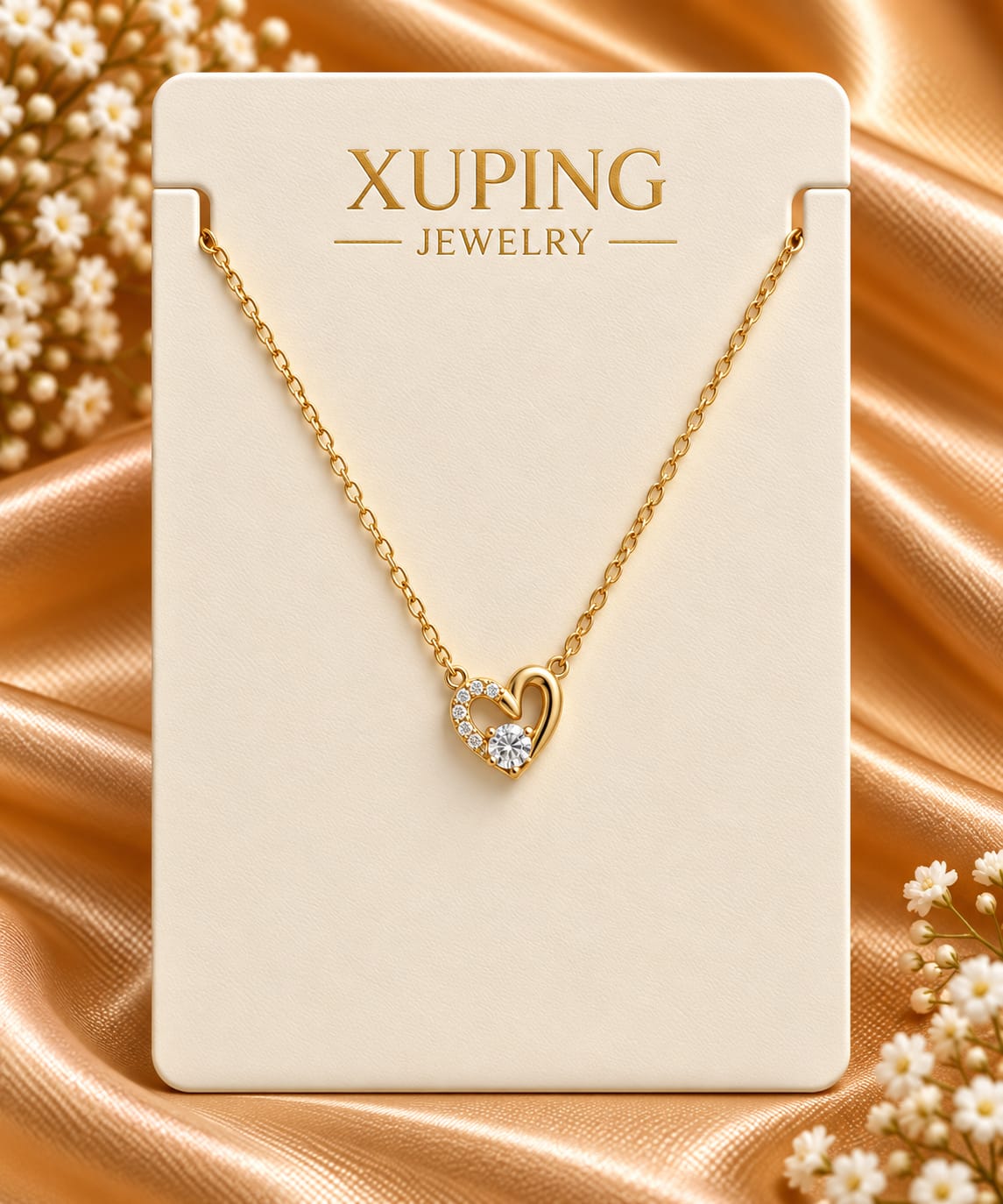 Asymmetric Heart Solitaire Pendant Necklace