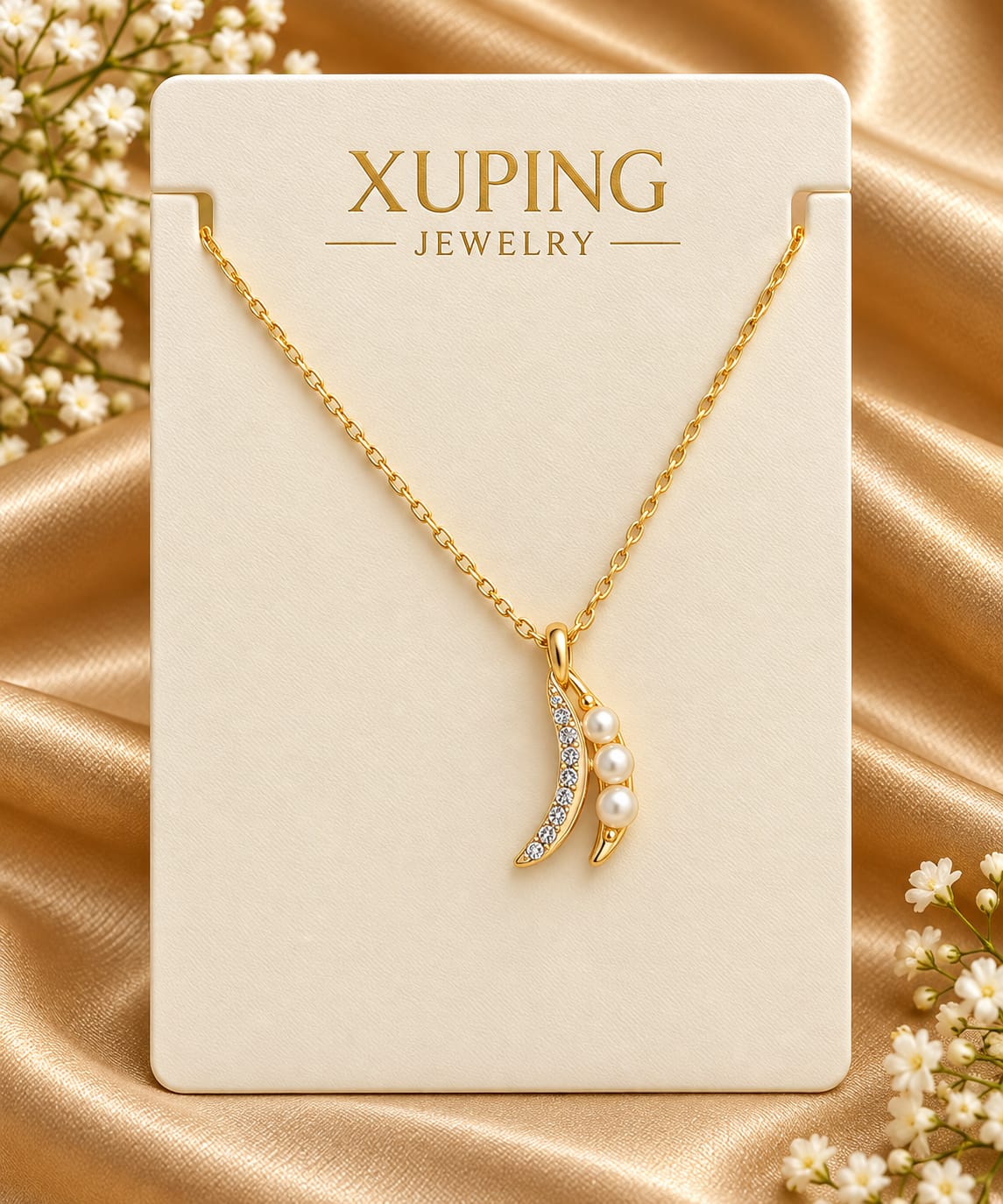 Crescent Pearl Trio Pendant Necklace