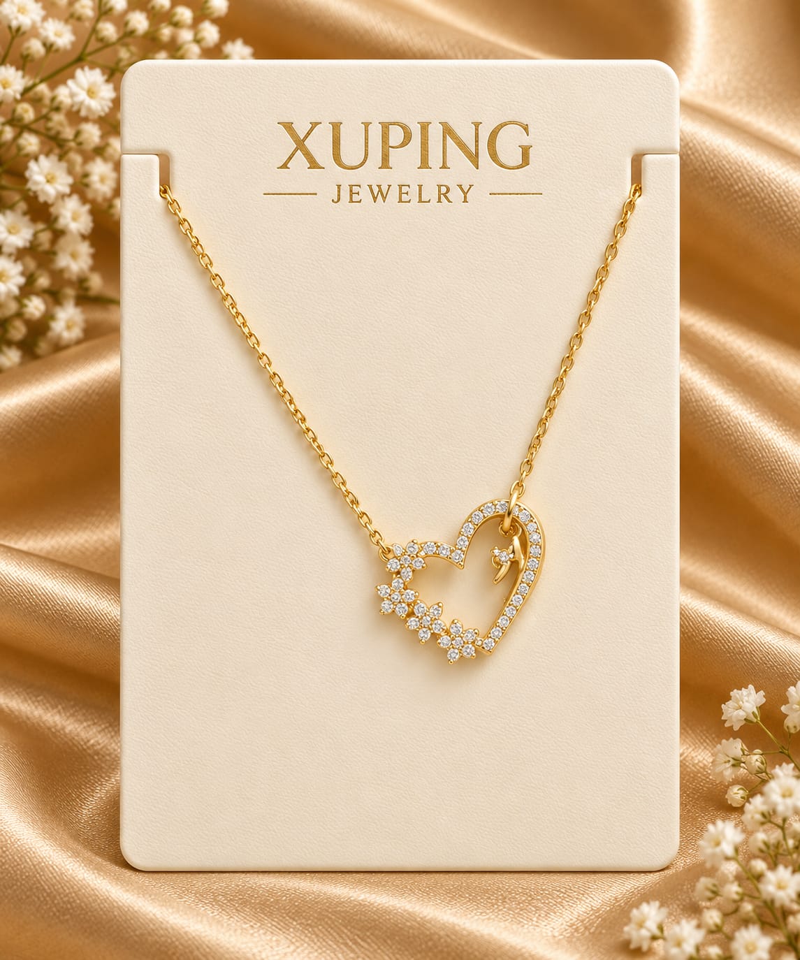 Floral Accent Heart Pendant Necklace