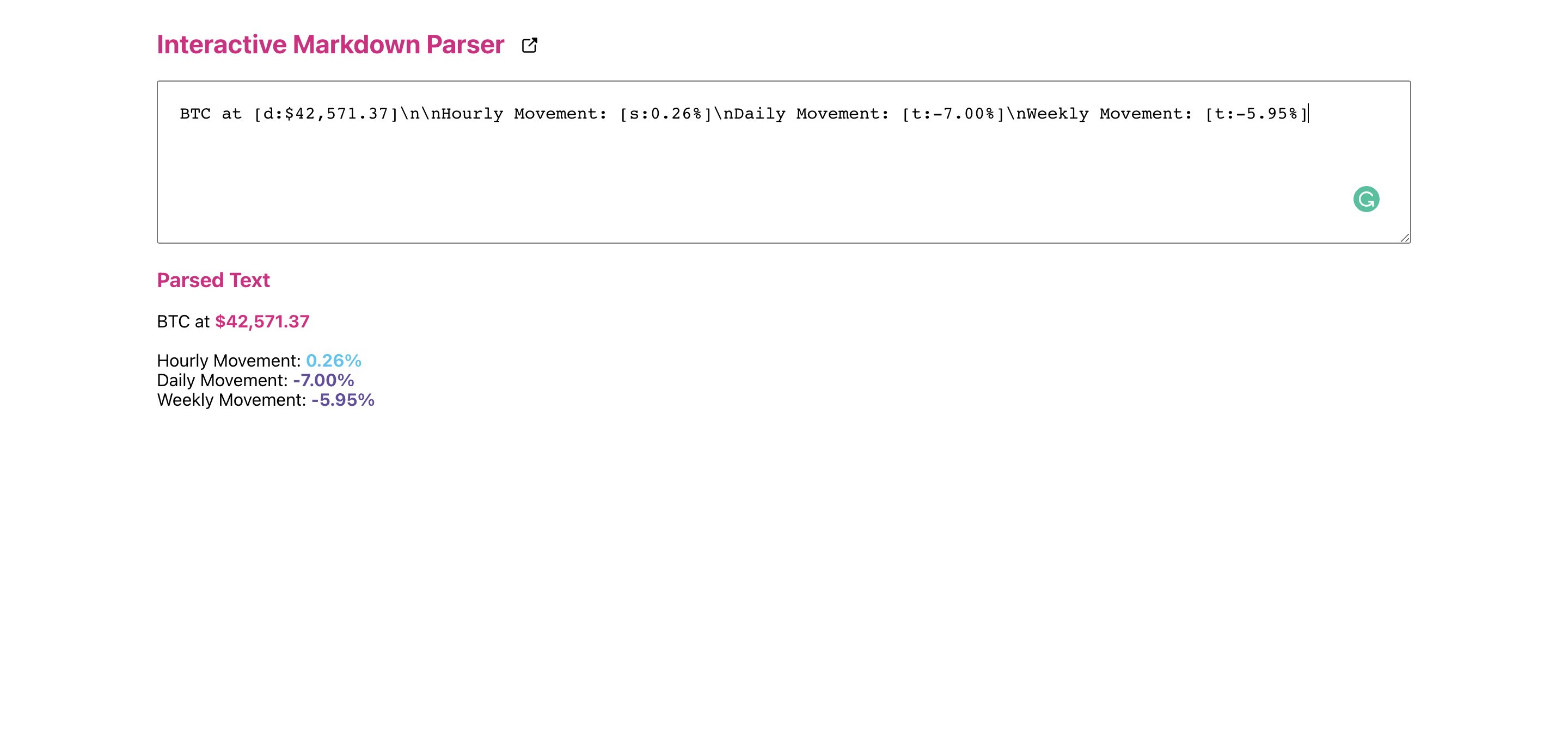 Interactive markdown parser