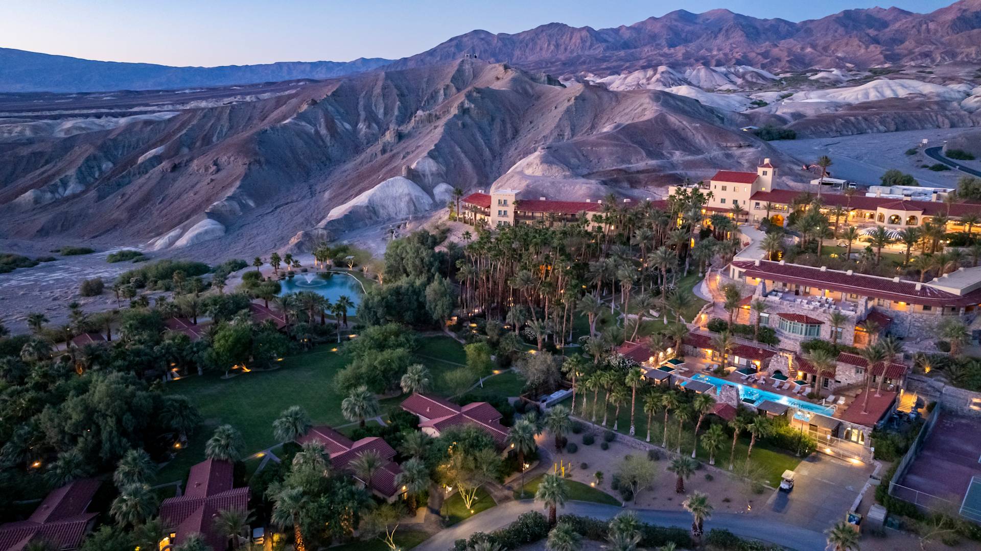 Inn at Death Valley pool and casitas aerial