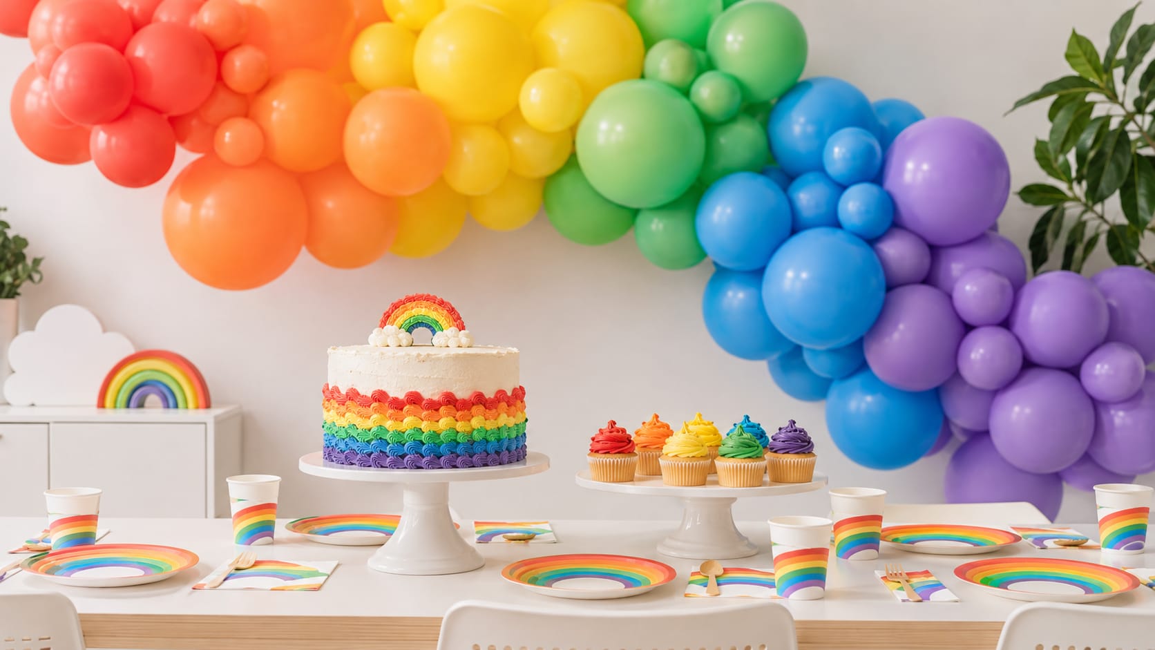 Colorful Diddams birthday setup with balloons, cake and party decorations