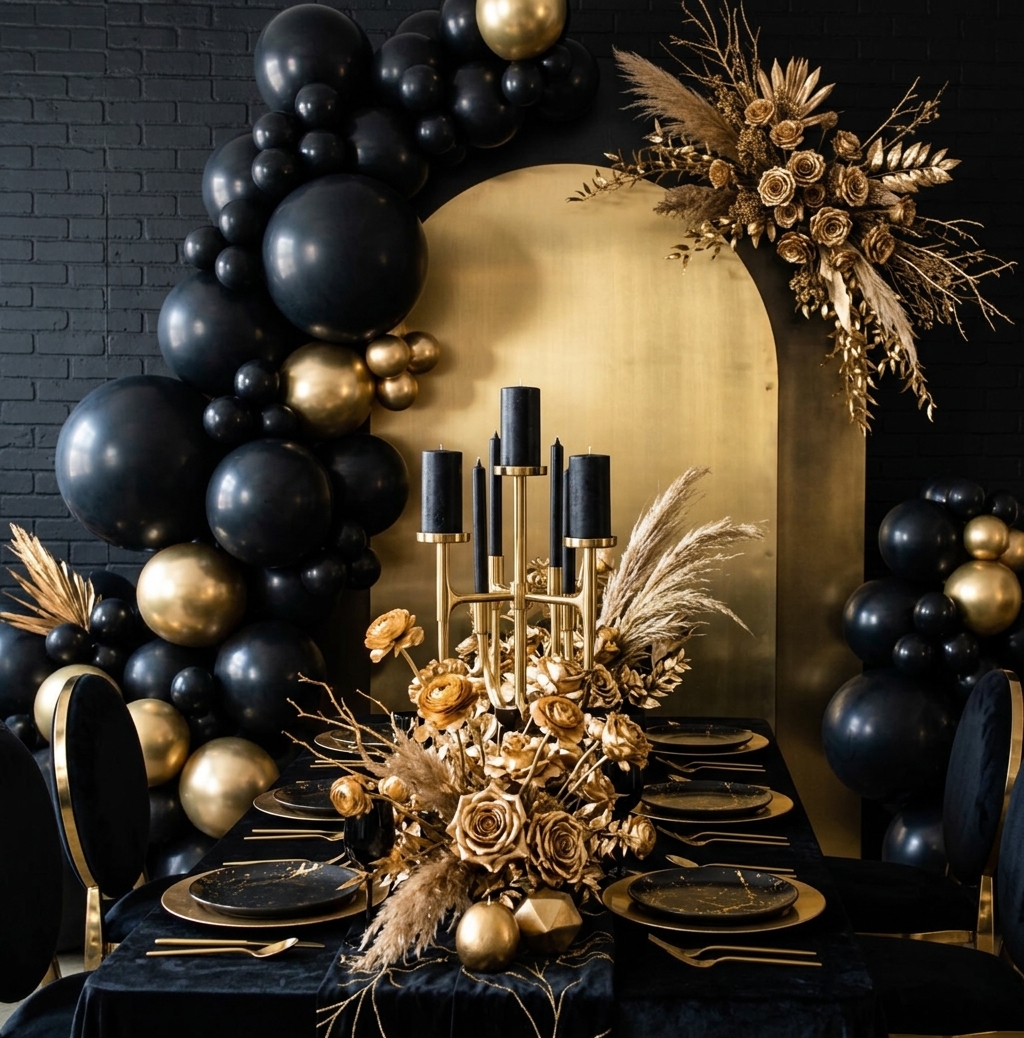 Black and Gold balloon decor
