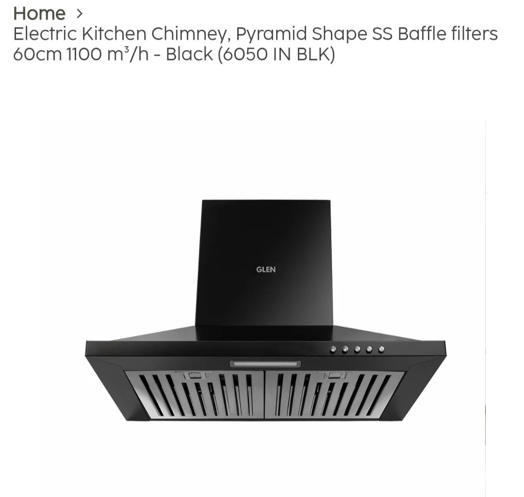 GLEN CHIMNEY 6050 IN BLK BF 60CM 1100m³/h - BLACK