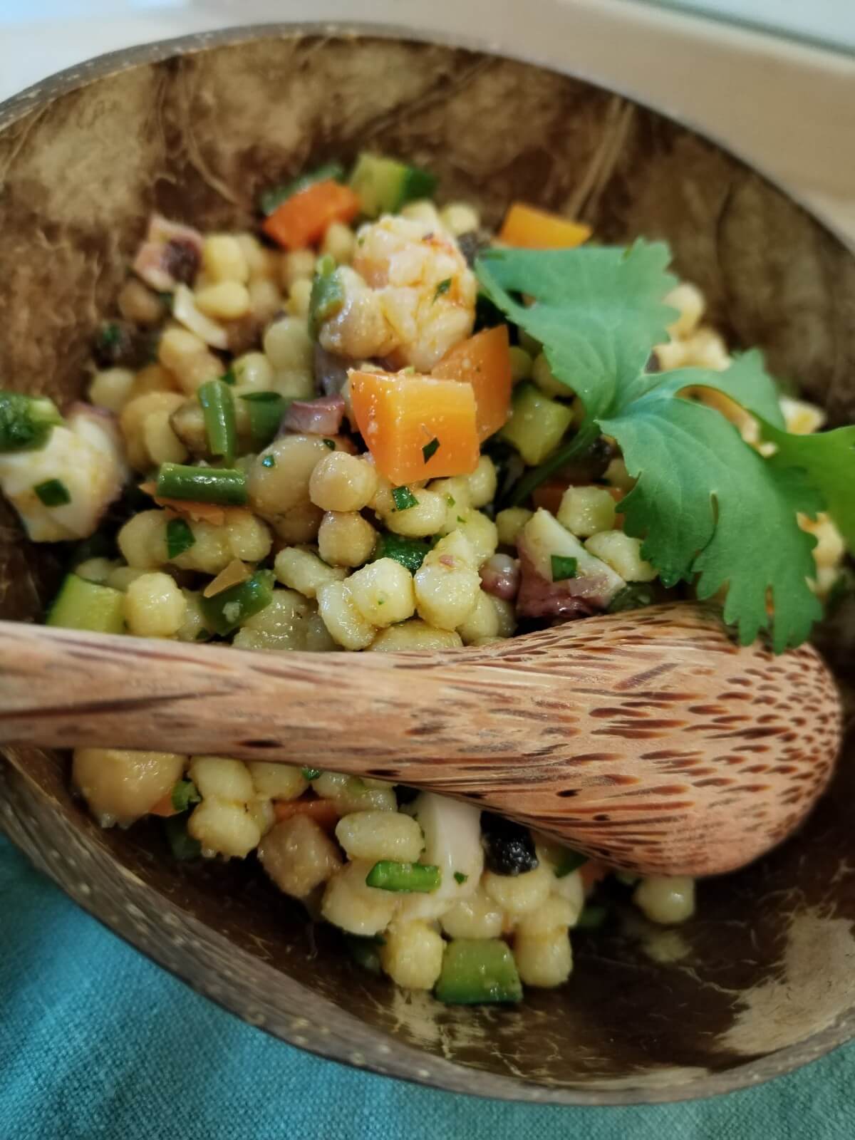 Fregola sarda con polpo e verdure. Buono sia caldo che freddo