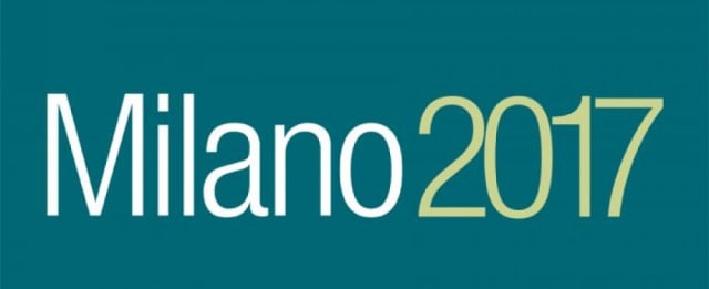 Copertina della guida Gambero Rosso «Milano 2017»: la scritta Milano 2017 in bianco e verde chiaro su fondo verde petrolio.